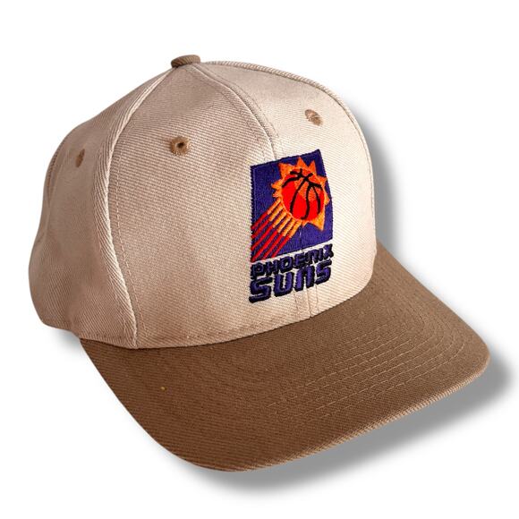 Vtg 90s Phoenix Suns Embroidered Snapback Hat Cap Tan Brown NBA Canvas